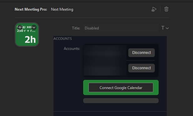 Settings panel with a button to connect a Google account