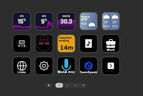Stream Deck key showing a live countdown to the next meeting